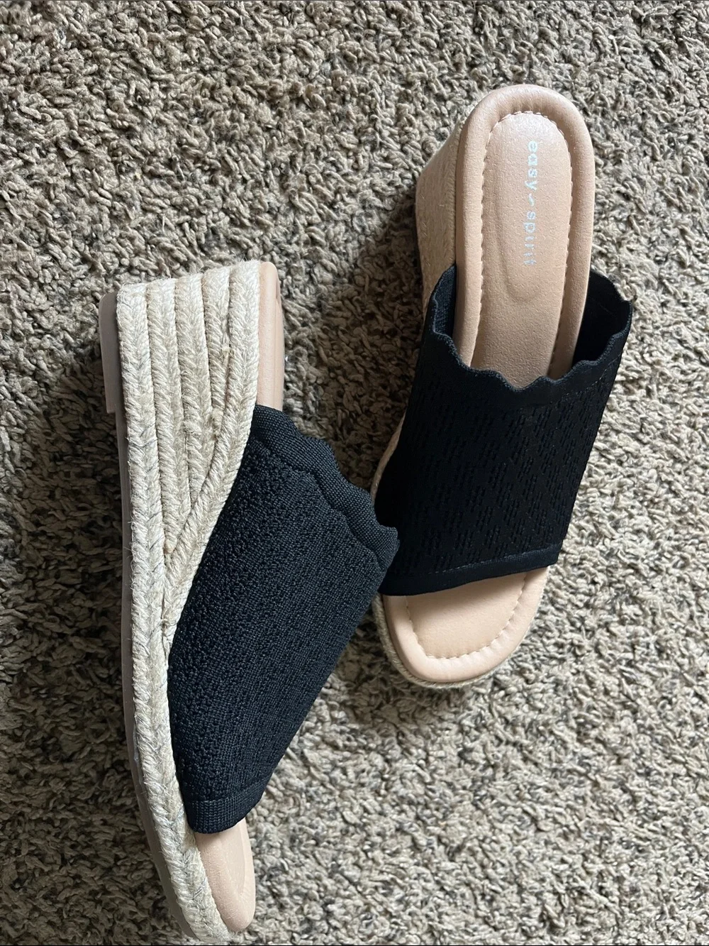 Easy Spirit Black and Nude Slide Wedge Sandals